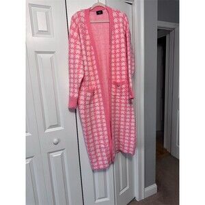 VICI Pink Houndstooth Long Open Cardigan